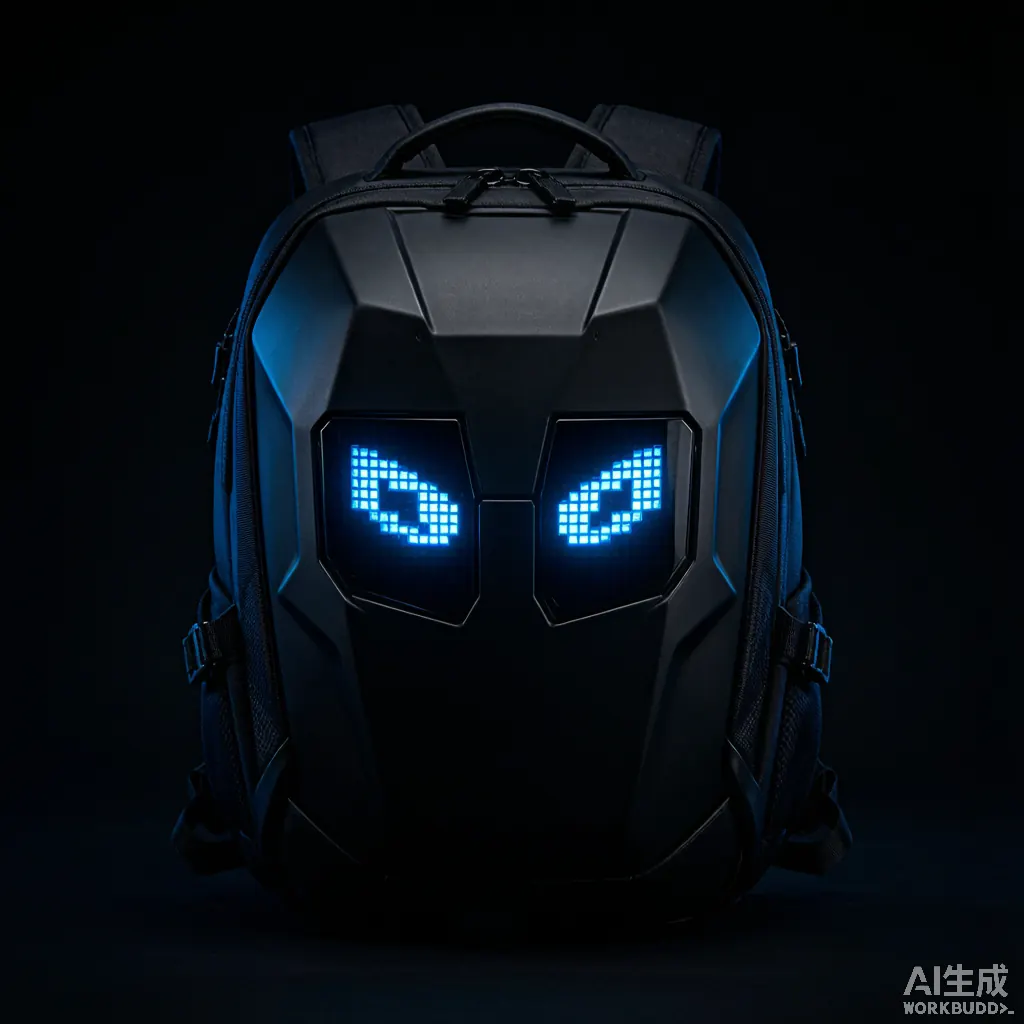 LOY Black Knight LED Backpack — front view with mechanical eye screen glowing